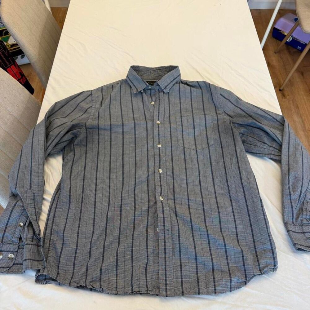 Banana Republic Mens Large Blue Grey Striped Long Sleeve Shirt (Stains)
